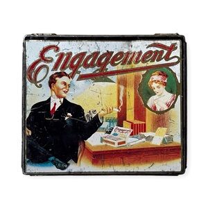 Vintage 1980 Engagement Tin Litho Dodo Designs Metal Cigarette Case